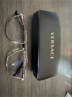 Versace Silver Metal Eyeglasses with Black Case